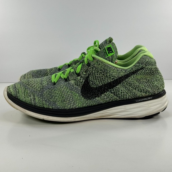 Nike Flyknit Lunar 3 Running Shoes Green‎ Black White 698181-013 Men\'s Size 10.5 main image 7